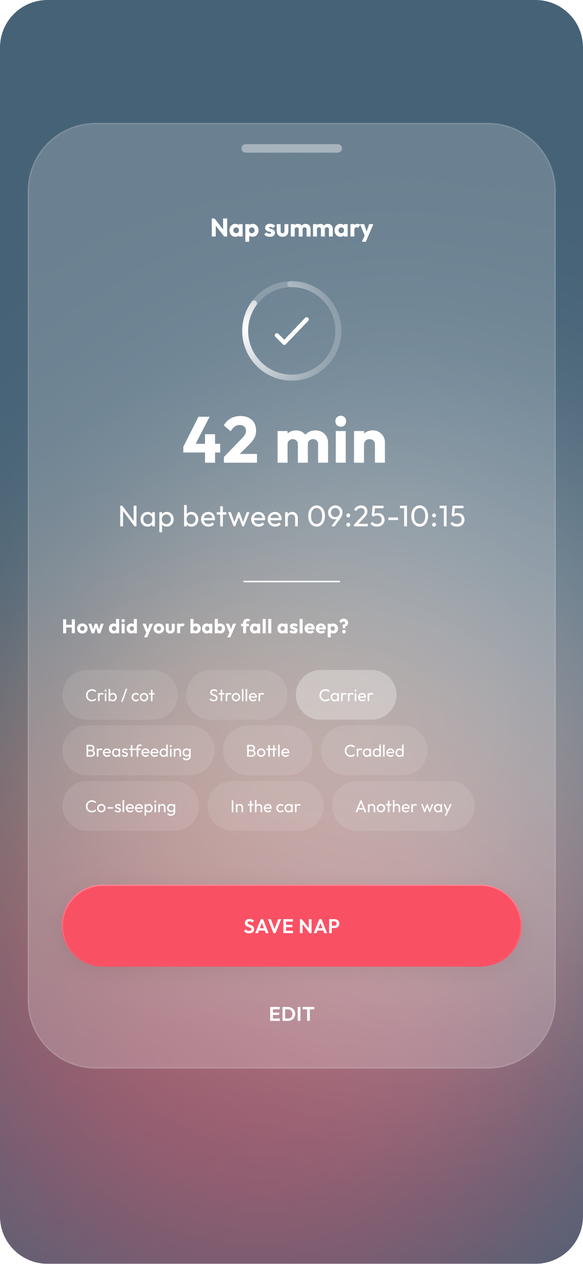 BabyNaps statistics showing sleep day by day