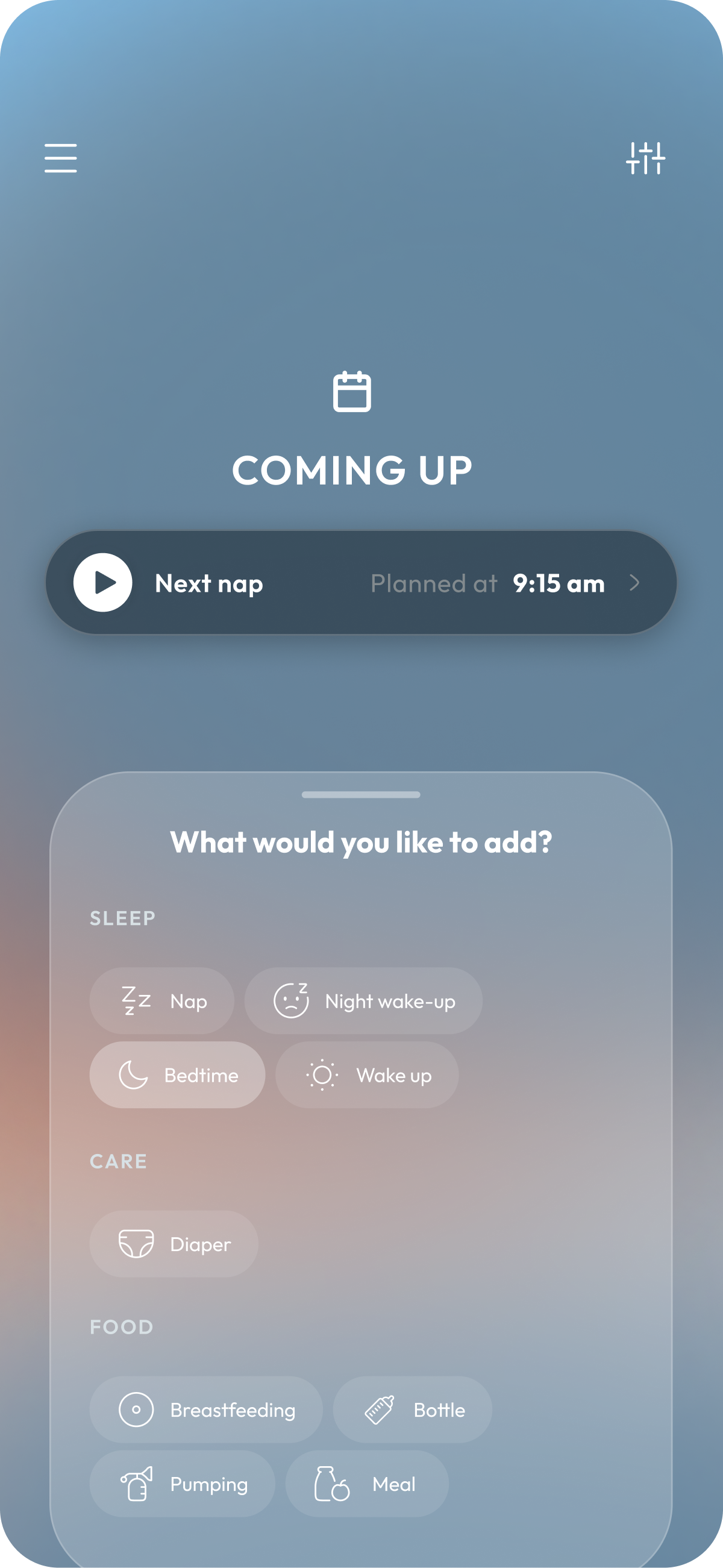 BabyNaps showing the next nap and wake window
